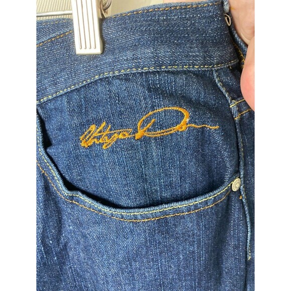 Vintage Don Men’s Shorts Blue Denim and Yellow Embroidered 5 Pocket Size 40 - Picture 3 of 7